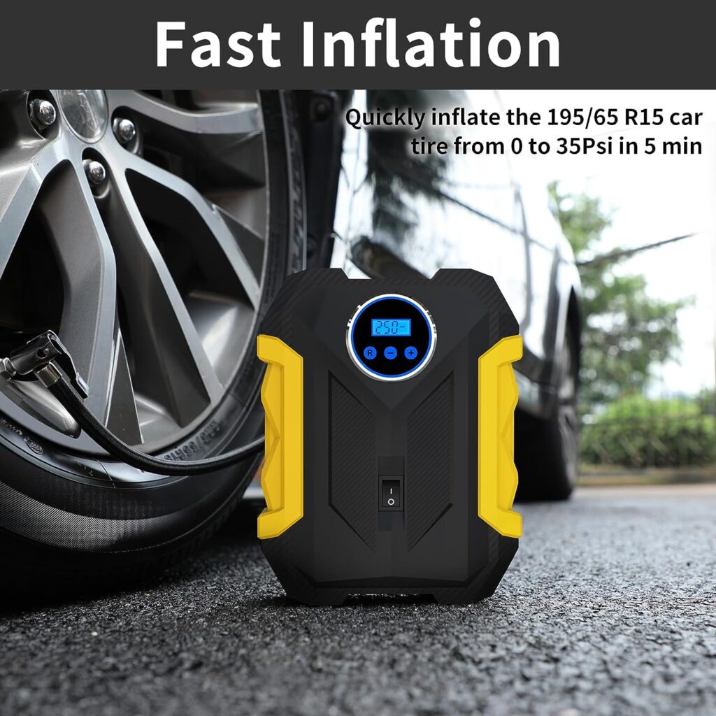 Digital Air Compressor for Car Auto Pump Portable Tire Inflator with LED Light DC 12V