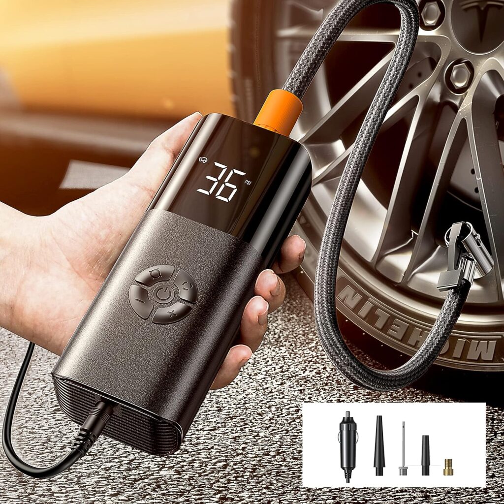 LISEN Tire Inflator Portable Air Compressor for Car Tires 12V Ultra Small Air Pump for Car Tires 38L/min Super Fast Inflate 150 PSI LED Light Digital Portable Tire Inflator for Car Bike Motor Ball