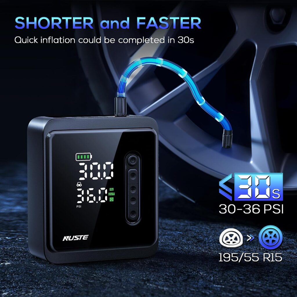 Tire Inflator Portable Air Compressor, 150PSI Cordless Tire Pump with Accurate LCD Digital Pressure Gauge (Auto-Shutoff), 3X Faster Inflation Electric Air Pump with LED Light for Car, Motorcycle, Bike