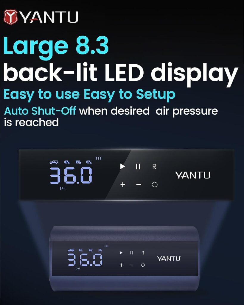 YANTU Cordless Tire Inflator Portable Air Compressor Air Pump For Car Tires,Tire Pump Battery Powered, Dual Cylinder 2X Inflation,tire pressure gauge with 8.3Inch Digital Screen for bicycle/Pickup/SUV