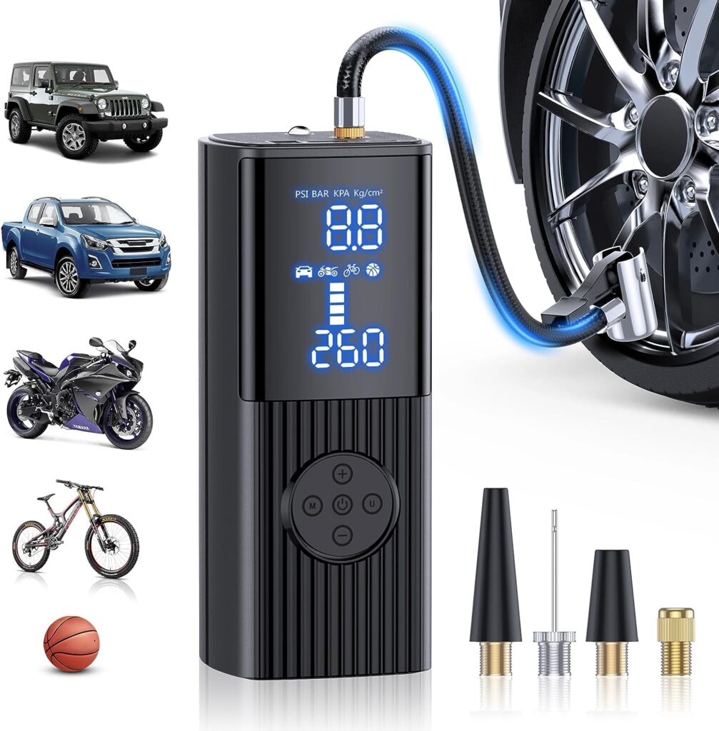 Tire Inflator Portable Air Compressor - 180PSI  20000mAh Portable Air Pump, Accurate Pressure LCD Display, 3X Fast Inflation for Cars, Bikes  Motorcycle Tires, Balls.