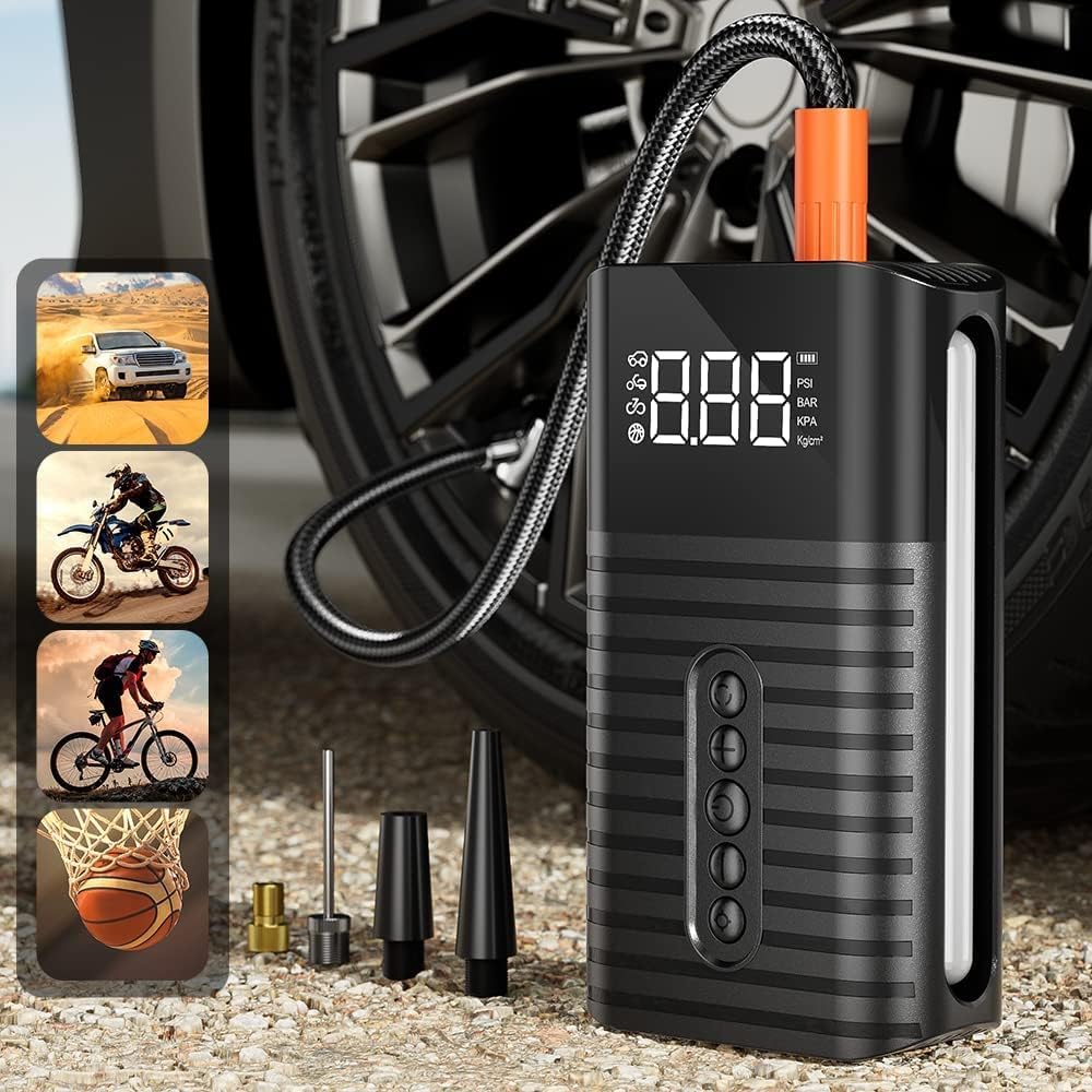 Tire Inflator Portable Air Compressor,Air Pump for Car with LED Digital Pressure, 2X Faster Inflation Electric Air Compressor 150PSI Cordless Tire Inflator Suitable for Cars, Bikes, Balls, Motorcycles