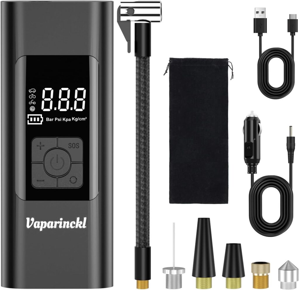 Vaparinckl Tire Inflator Portable Air Compressor, 150 Psi Cordless Air Pump Tire Inflator, 7500mAh Battery  12V DC Dual Power, for Cars, Motorcycles, Bikes, and Balls, Accurate Pressure LCD Display