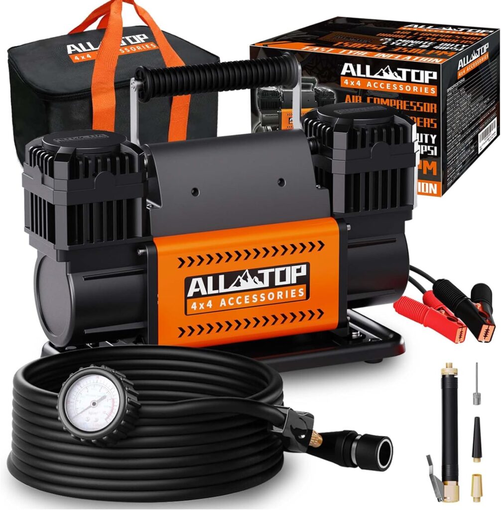 ALL-TOP Air Compressor Kit, Dual Cylinder 12V Portable Inflator 12.35 ft³/Min, Offroad Air Compressor Pump for Truck Tires, Heavy Duty Max 150 PSI for 4x4 Vehicle  RV