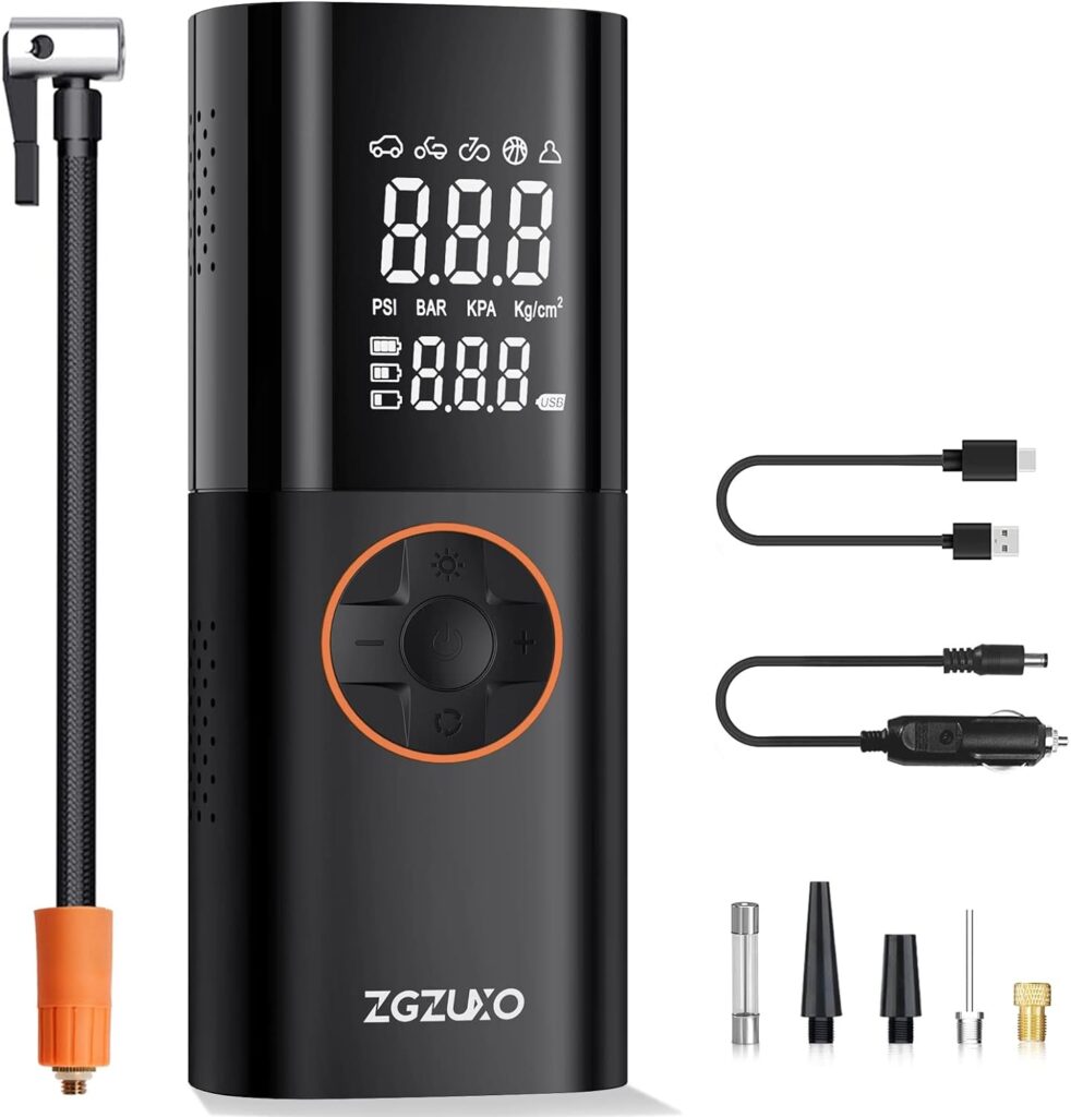 ZGZUXO Tire Inflator Portable Air Compressor, 2X Fast Cordless Air Pump 7800mAh Battery  12V DC Dual Power Electric Tire Pump 150PSI with LCD Dual Screen for Car Motorcycle Bike Ball, Car Accessories