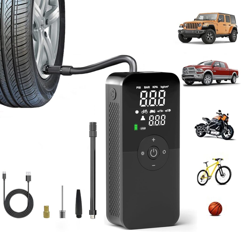 Tire Inflator Portable Air Compressor, Cordless Tire Inflator Mini Smart Handheld Air Pump for Car Tires 8V, Real 150PSI 4000mAh Air Compressor