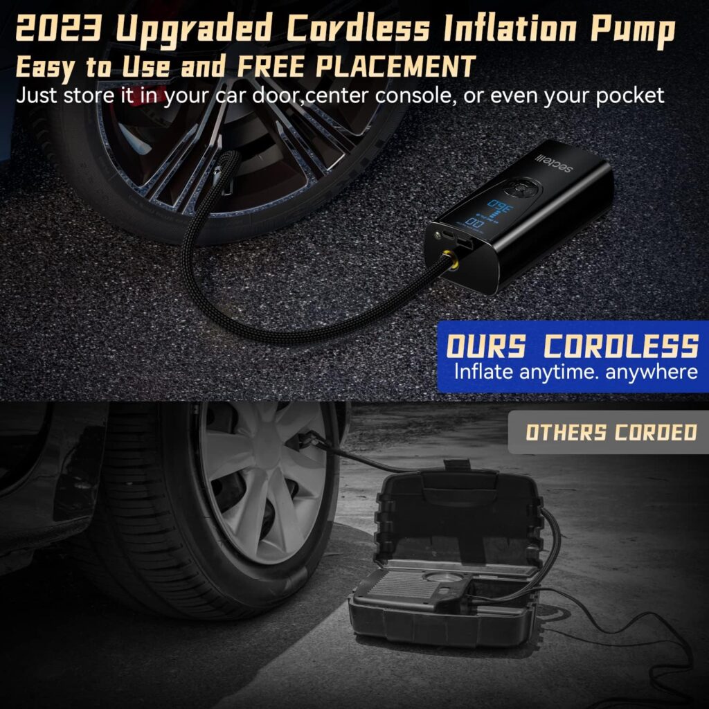 2024 New 3X Faster 150PSI Tire Inflator Portable Air Compressor,25000 mAh Cordless Inflator,Air Pump with 12in Inflatable Tube,LCD Dual Screen,LED Light, Air Pump for Car,Motorcycle, Ball,Power Bank