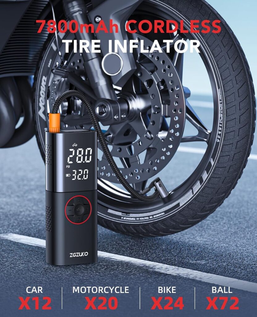 Tire Inflator Portable Air Compressor, Rechargeable Air Pump for Car Tires, 150PSI Portable Tire Inflator for Car, Cordless Bike Tire Pump with Pressure Gauge, LCD Dual Screen, Motorcycle Pump