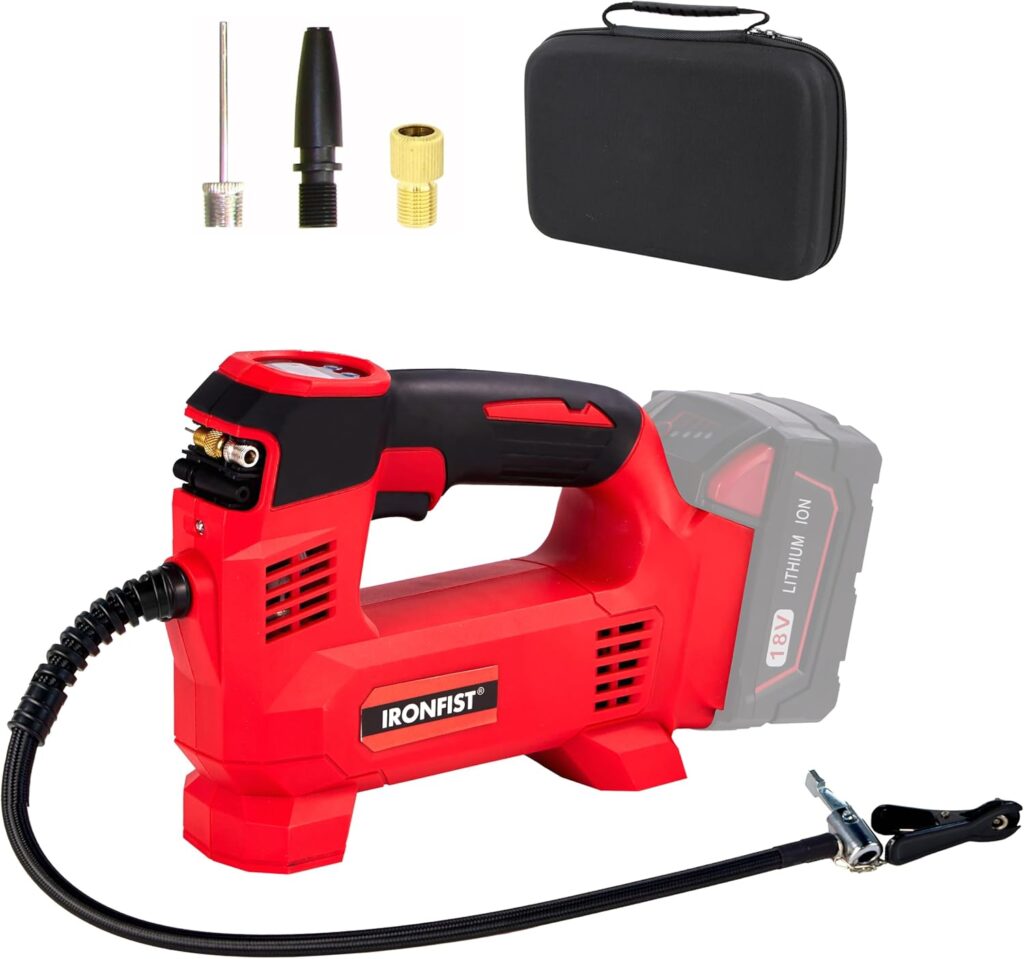 IRONFIST Tire Inflator for Milwaukee M18 Battery Portable Air Compressor for Car, Bicycle, Ball, 20V Auto Tire Pump with Digital Pressure Gauge (Tool Only, NO Battery)