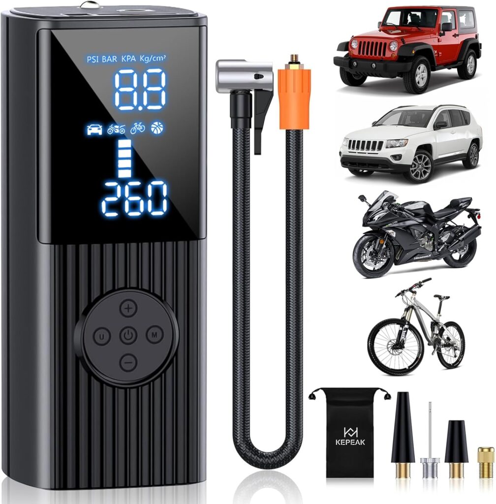 KEPEAK Tire Inflator Portable Air Compressor - 20000mAh Air Pump for Car Tires, 150PSI Cordless Tire Pump with LCD Dual Display, LED Light for Car, Bike, Motorcycle, Ball