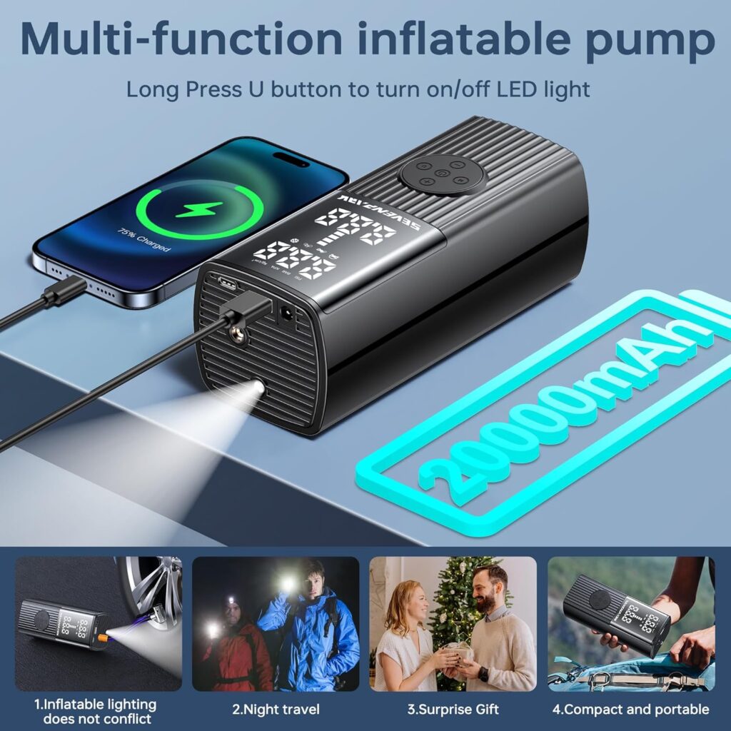 Portable Tire Inflator 150PSI - 20000mAh Cordless Air Compressor With LCD Display