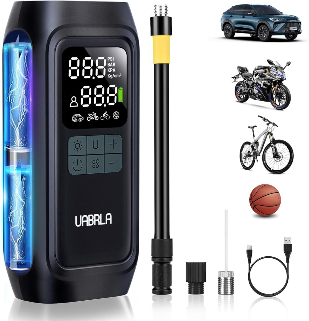 UABRLA Tire Inflator Portable Air Compressor, 20000mAh  2X Faster Inflation Electric Air Pump for Car Tires, Cordless Auto-Off Bike Tire Pump with Pressure Gauge for Car, Motorcycle, Ball