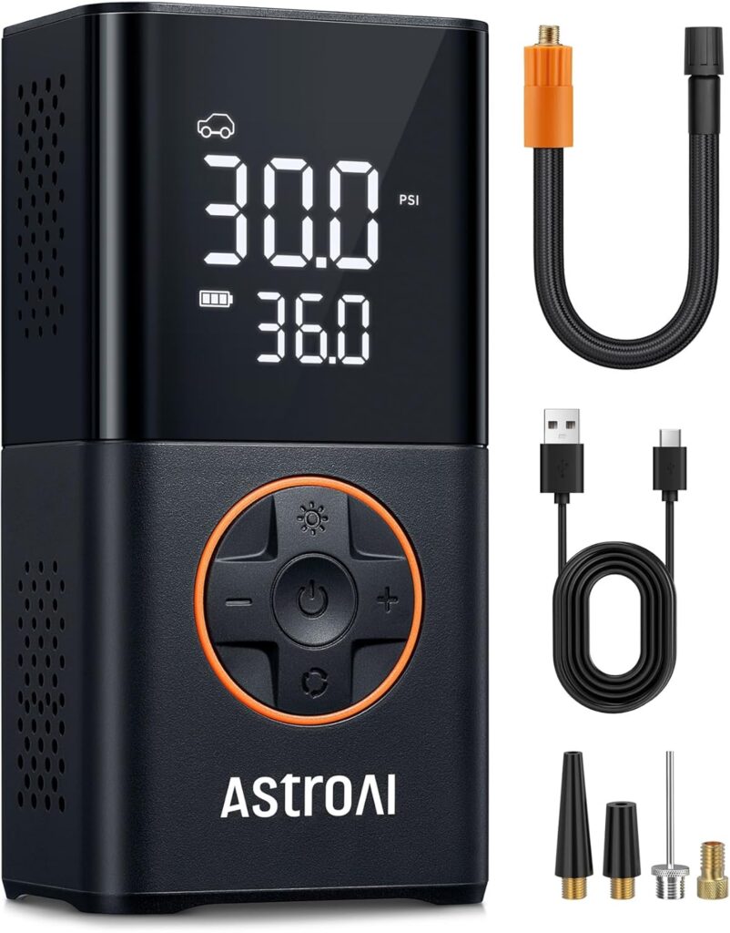 AstroAI L7 Tire Inflator Portable Air Compressor Cordless Bike Pump with Digital Dual Values Display, 150 PSI Car Tires Pump with LED Lights Air Pump for Cars, Motorcycles, Bikes, Balls